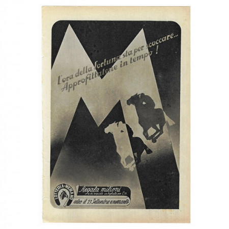 1942 * Anuncio Original Apuestas y Loterias "Lotteria di MERANO" Blanco/Negro