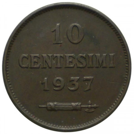 1937 * 10 Céntimos cobre San Marino "Valore" Tipo 2 EBC