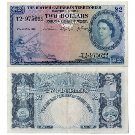 1962 * Billete Territorios Británicos del Caribe 2 dólares SC/IC