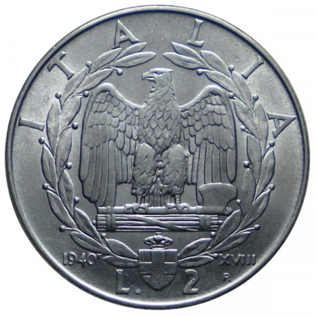1940 XVIII * 2 Lire Italia Víctor Manuel III "Impero" cSC Magnética