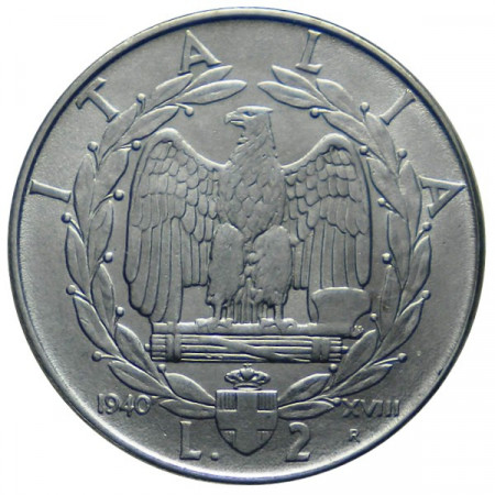 1940 XVIII * 2 Lire Italia Víctor Manuel III "Impero" EBC/SC Magnética