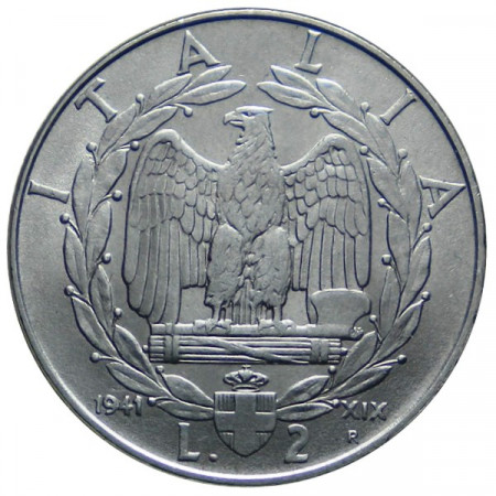 1941 XIX * 2 Lire Italia Víctor Manuel III "Impero" cSC Magnética