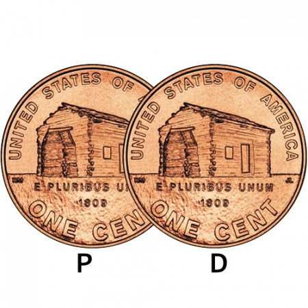 2009 * 2 x 1 Cent (Lincoln Cent) de Dólar Estados Unidos "Birth and Early Childhood" (KM 441) P+D