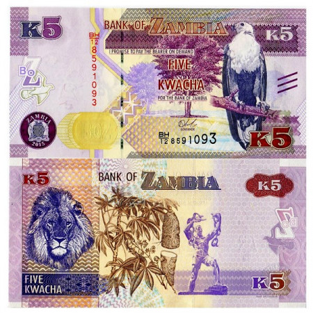 2015 * Billete Zambia 5 Kwacha "Fish Eagle" (p57) SC