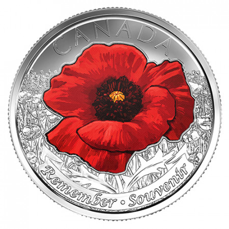 2015 * Cuarto de Dólar 25 Cents Canadá "Remembrance Day - Poppy" Colorido