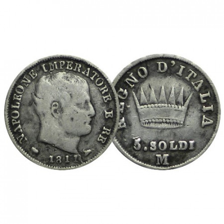 1811 M * 5 Soldi (25 Cents) Plata Italia "Napoleón I - Rey de Italia" Milán cMBC