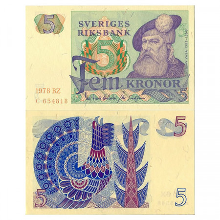 1978 * Billete Suecia 5 Kronor “Kg Gustav Vasa” (p51d) SC