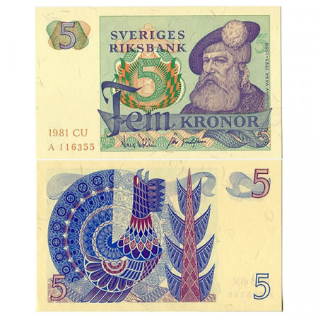 1981 * Billete Suecia 5 Kronor “Kg Gustav Vasa” (p51d) SC