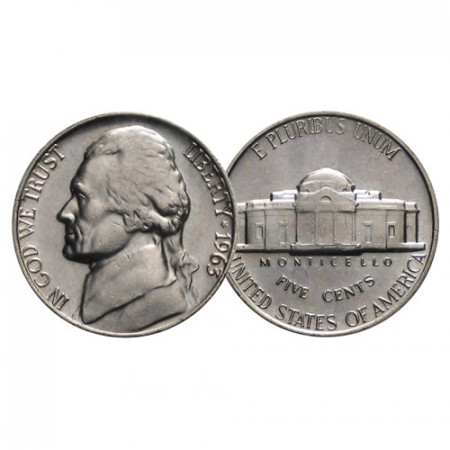 1963 (P) * 5 Cents de Dólar Estados Unidos U.S. "Jefferson Nickel - Monticello" (KM A192) MBC