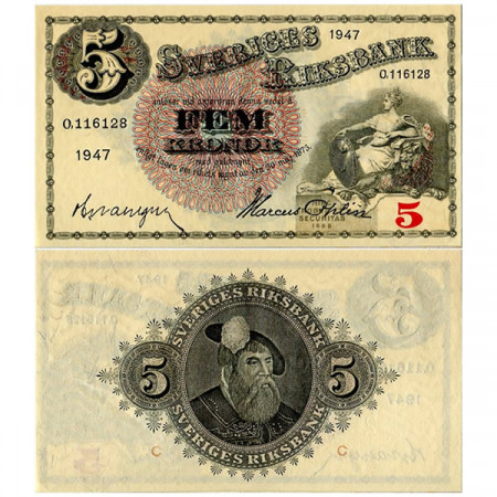 1947 * Billete Suecia 5 Kronor “Madre Svea - Gustav Vasa” (p33ad) SC