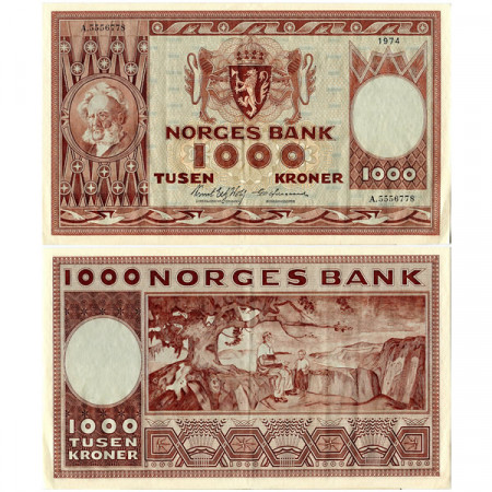 1974 * Billete Noruega 1000 Kroner “Henrik Ibsen” (p35e) MBC+