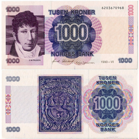 1990 * Billete Noruega 1000 Kroner “CM Falsen” (p45a) SC