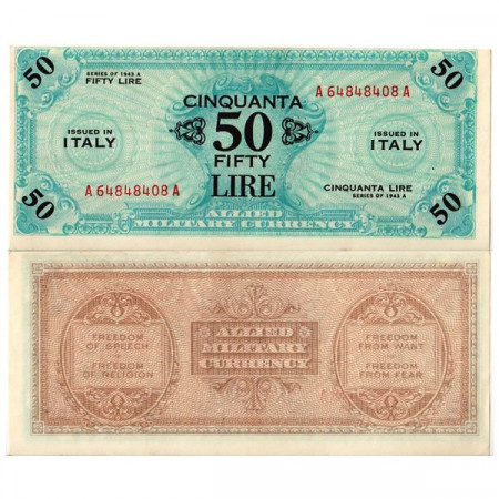 1943 A * Billete Italia 50 AM Lire "Ocupación Estadounidense" A.1156 Bilingüe (pM20a) EBC+