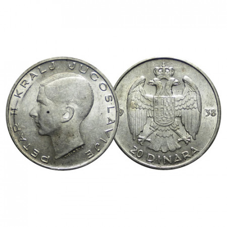 1938 * 20 Dinara Plata Yugoslavia "Pedro II" (KM 23) MBC