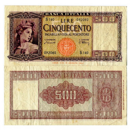 1948 * Billete Italia República 500 Lire "Ornata di Spighe" BI.545 (p80a) MBC