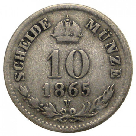 1865 V * 10 Kreuzer Plata Austria "Francisco José I  - Reino Lombardo-Véneto, Venecia" (KM 2204) BC