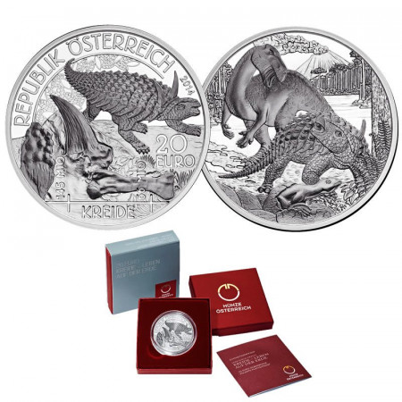 2014 * 20 Euro Plata AUSTRIA "Vida Prehistórica - KREIDE" PROOF