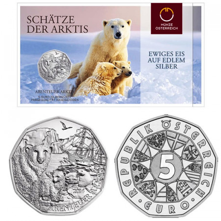 2014 * 5 Euro Plata AUSTRIA "Arctic Adventure" FDC