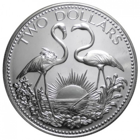 1976 * 2 Dólars Plata Bahamas "Flamingos"