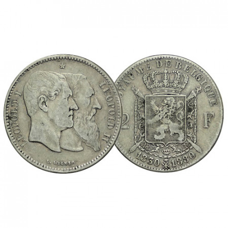 1880 * 2 Francs Plata Bélgica "50° Independencia" (KM 39) MBC