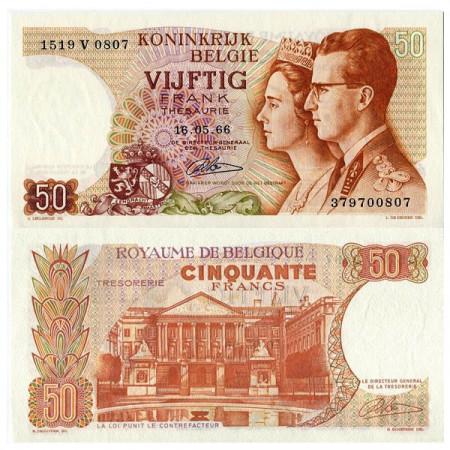 1966 * Billete Bélgica 50 Francs "King Baudouin I - Fabiola" (p139) SC