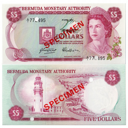 1978 * Billete Bermudas 5 Dollars "Specimen" (p29s) SC