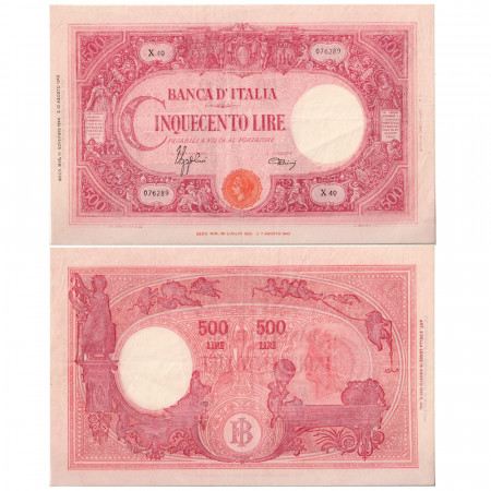 1944 * Billete Italia República Social 500 Lire "Grande C - Barbetti" Testina, Monogramma BI.470 (p70c) MBC+