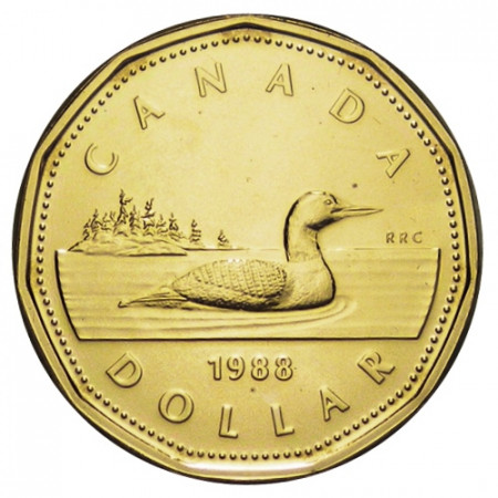 1988 * 1 Dollar (Loonie) Canadá "Canadian Loon - 2nd Portrait" (KM 157) BU