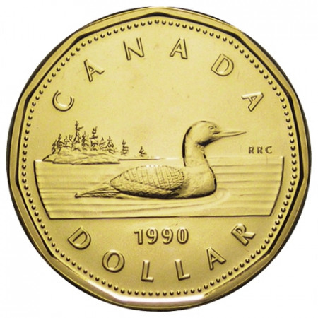 1990 * 1 Dollar (Loonie) Canadá "Canadian Loon - 3rd Portrait" (KM 186) BU