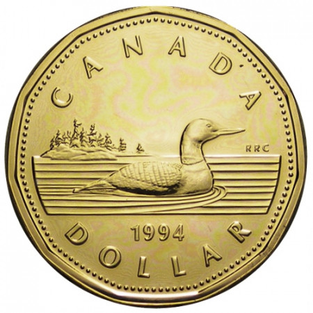 1994 * 1 Dollar (Loonie) Canadá "Canadian Loon - 3rd Portrait" (KM 186) BU