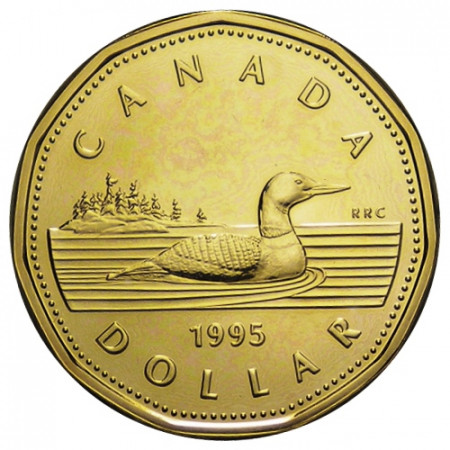 1995 * 1 Dollar (Loonie) Canadá "Canadian Loon - 3rd Portrait" (KM 186) BU