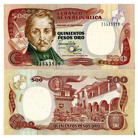 1992 * Billete Colombia 500 Pesos Oro "General Santander" (p431A) SC