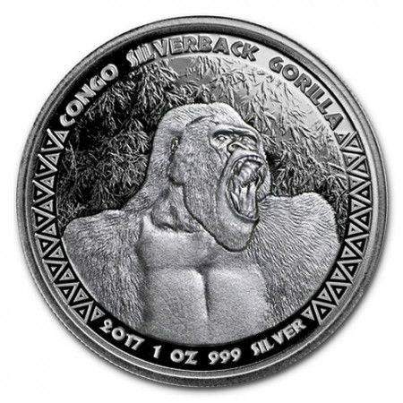 2017 * 5000 Francs Plata 1 OZ Congo República "Gorilla" Prooflike 