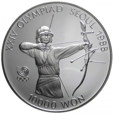 1987 * 10.000 Won Plata Corea del Sur "Juegos Olímpicos 1988 en Seúl - Tiro al Arco" (KM 62) PROOF