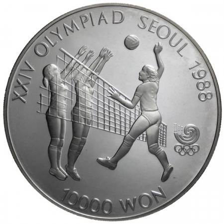 1987 * 10.000 Won Plata Corea del Sur "Juegos Olímpicos 1988 Seúl - Voleibol" (KM 63) PROOF