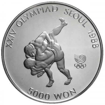 1988 * 5000 Won Plata Corea del Sur "Juegos Olímpicos Seúl - Lucha coreana" (KM 70) PROOF