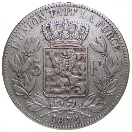 1874 * 5 Francos plata Bélgica "Leopoldo II" MBC