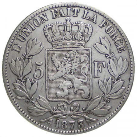 1873 * 5 Francos plata Bélgica "Leopoldo II" Tipo A MBC- 