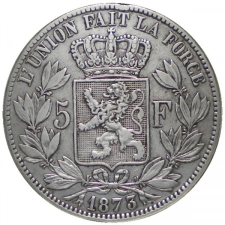 1873 * 5 Francos plata Bélgica "Leopoldo II" Tipo A MBC 
