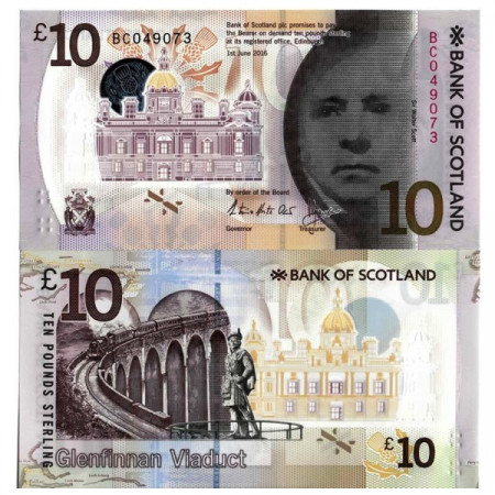 2016 * Billete Polímero Escocia 10 Pounds "Sir Walter Scott" (pNew) SC