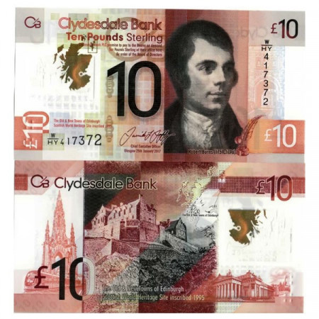 2017 * Billete Polímero Escocia 10 Pounds "Robert Burns" (pNew) SC