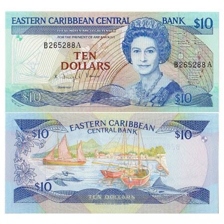 ND (1985-93) * Billete East Caribbean States "Antigua" 10 Dollars (p23a2) SC