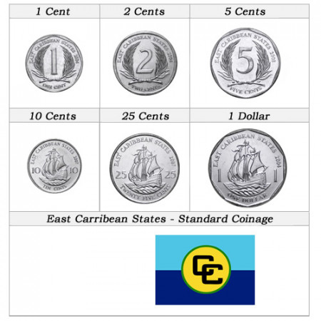 Años Mixto * Serie 6 monedas Estados del Caribe Oriental