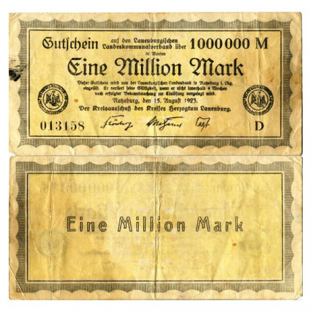 1923 * Notgeld Alemania 1 Millon - 1.000.000 Mark "Schleswig-Holstein – Gutschein" MBC