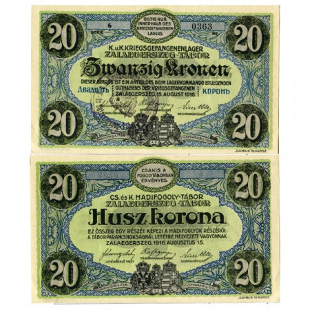 1916 * Billete Austria Imperio Austrohúngaro 20 Kroner/Korona "ZALAEGERSZEG-TABOR - Campo de Prisioneros" (c1494) cSC