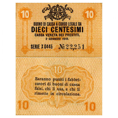 1918 * Billete Italia 10 Centesimi "Buono di Cassa Veneta - Ocupación Austro-Alemán" (pM2) cSC