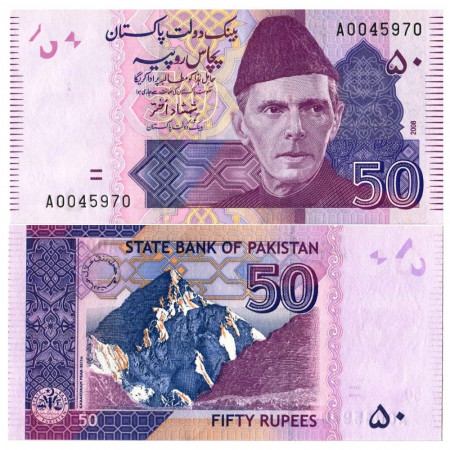 2008 * Billete Pakistán 50 Rupees "Mohammed Ali Jinnah" (p47b) SC