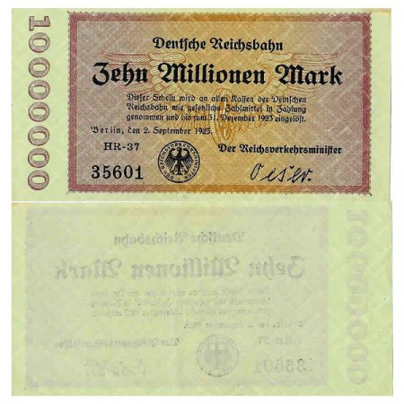 1923 * Billete Alemania Ferrocarril 10 Millones - 10.000.000 Mark "Deutsche Reichsbahn Berlin" (pS1014) EBC