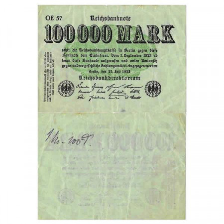 1923 * Billete Alemania Weimar 100.000 Mark "Reichsbanknote" (p91a) MBC