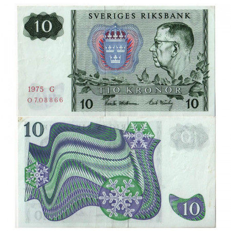 1975 * Billete Suecia 10 Kronor "King Gustav VI Adolf" (p52c) MBC+